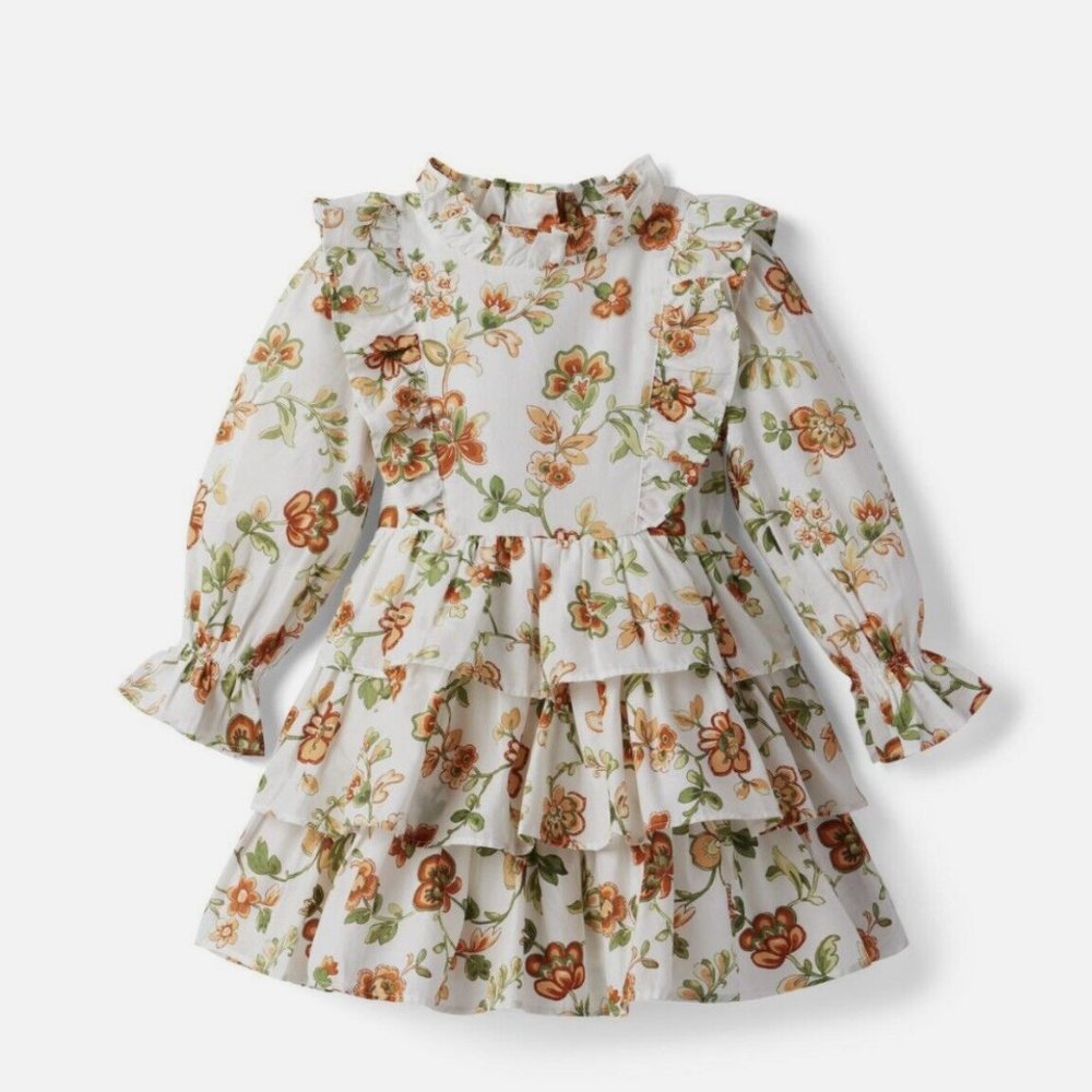 Janie and Jack Girls' Floral Tiered Ruffle Dress LongSleeve Sz 6